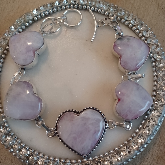 Rainbow Moonstone Silver Link Heart Adjustable Bracelet - Picture 2 of 11